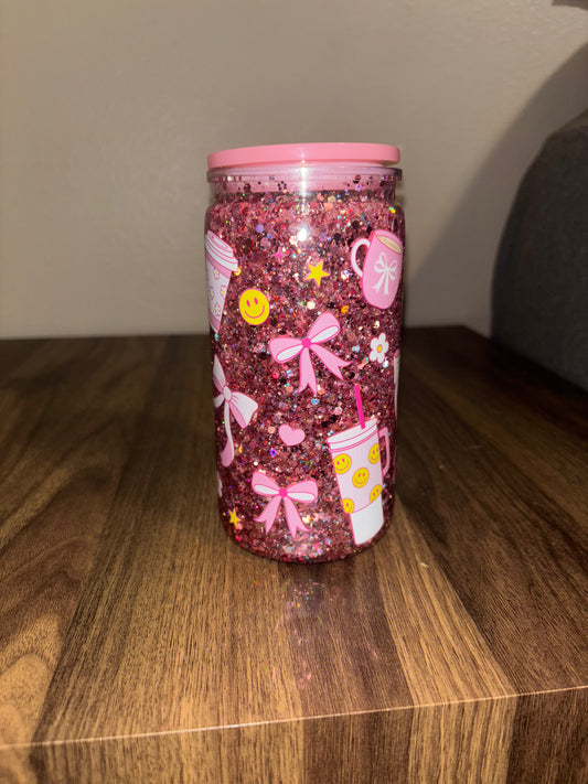 pink cups with bows 16 oz